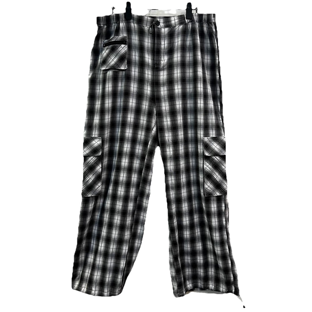 Find Me‎ Now Black White Plaid Pants Baggy Jogger Loose Carpenter Large